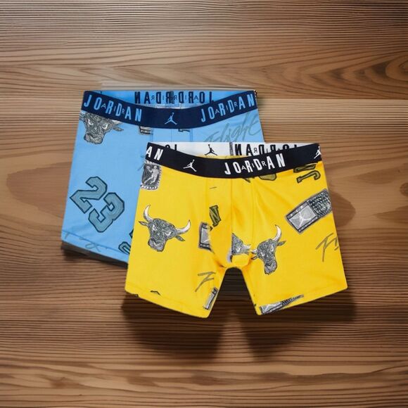 Air Jordan Boxer Briefs Men’s Jumpman Flight 2 Pack Size Large  AOP Yellow Blue - Picture 1 of 7